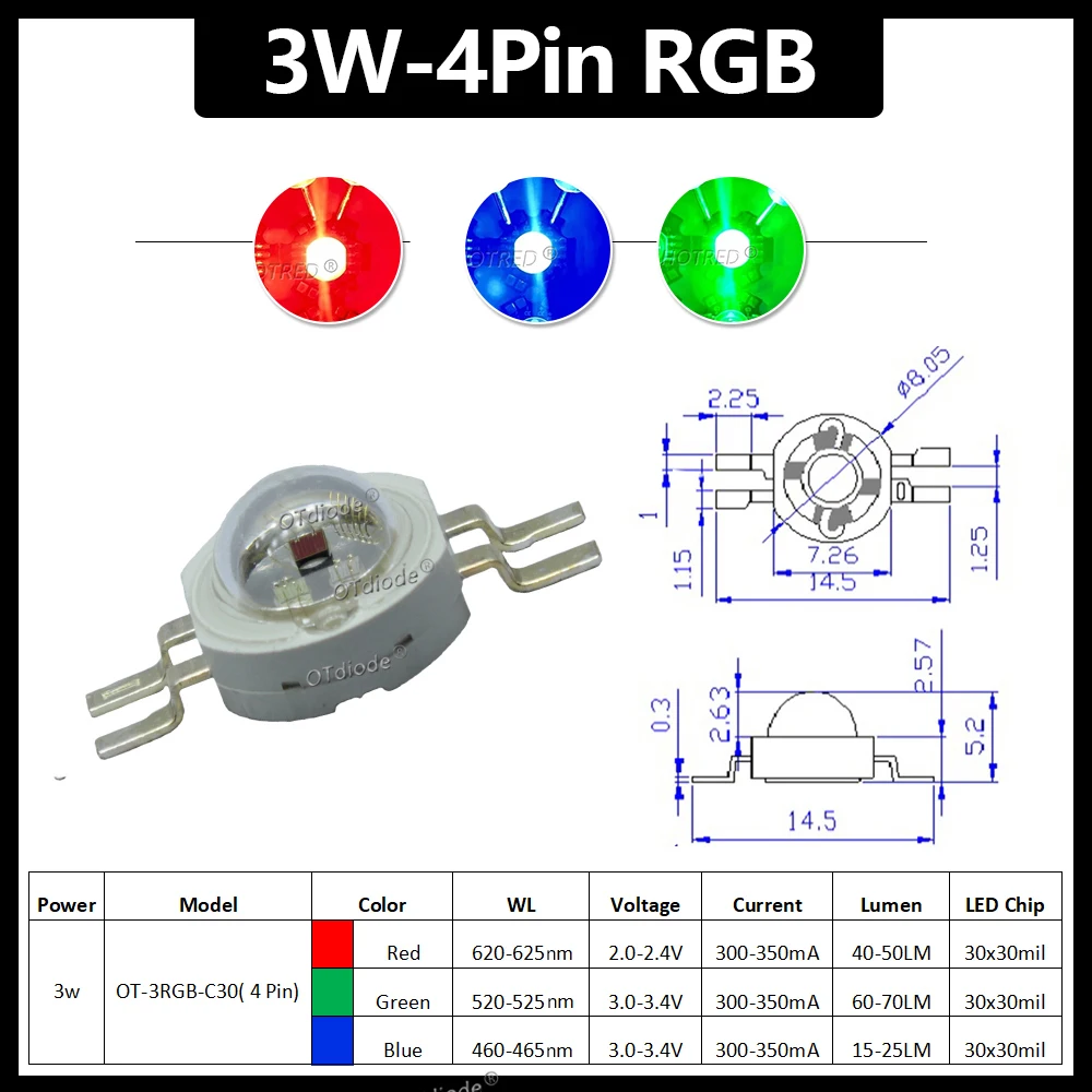 1-100pcs 3W 4W 5W 6W 15W 18W High Power LED RGB RGBW RGBWY RGBWYV 4pin 6pin 8pin 10pin 12pin Colorful Chip Stage lights Source