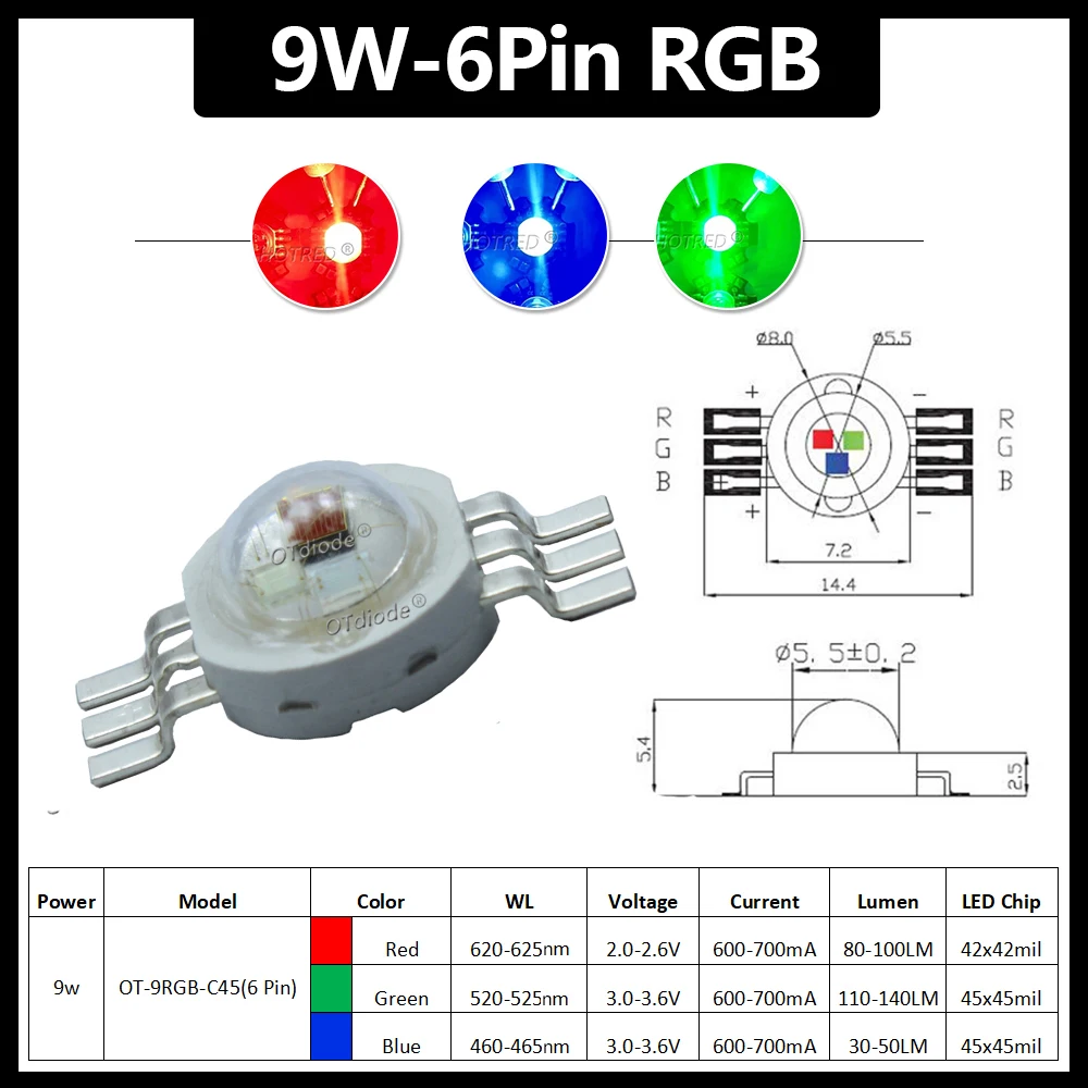 1-100pcs 3W 4W 5W 6W 15W 18W High Power LED RGB RGBW RGBWY RGBWYV 4pin 6pin 8pin 10pin 12pin Colorful Chip Stage lights Source