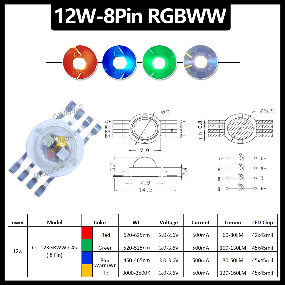 1-100pcs 3W 4W 5W 6W 15W 18W High Power LED RGB RGBW RGBWY RGBWYV 4pin 6pin 8pin 10pin 12pin Colorful Chip Stage lights Source
