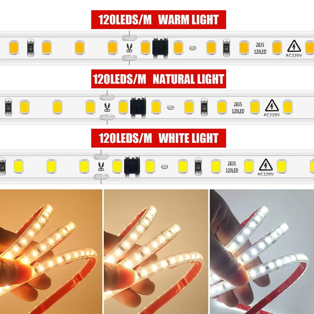 220V 2835 LED Strip Light Wall Touch Wifi Bluetooth 23key Remote Control Power Kit Dimmable 120 LEDs Flexible Tape Waterproof