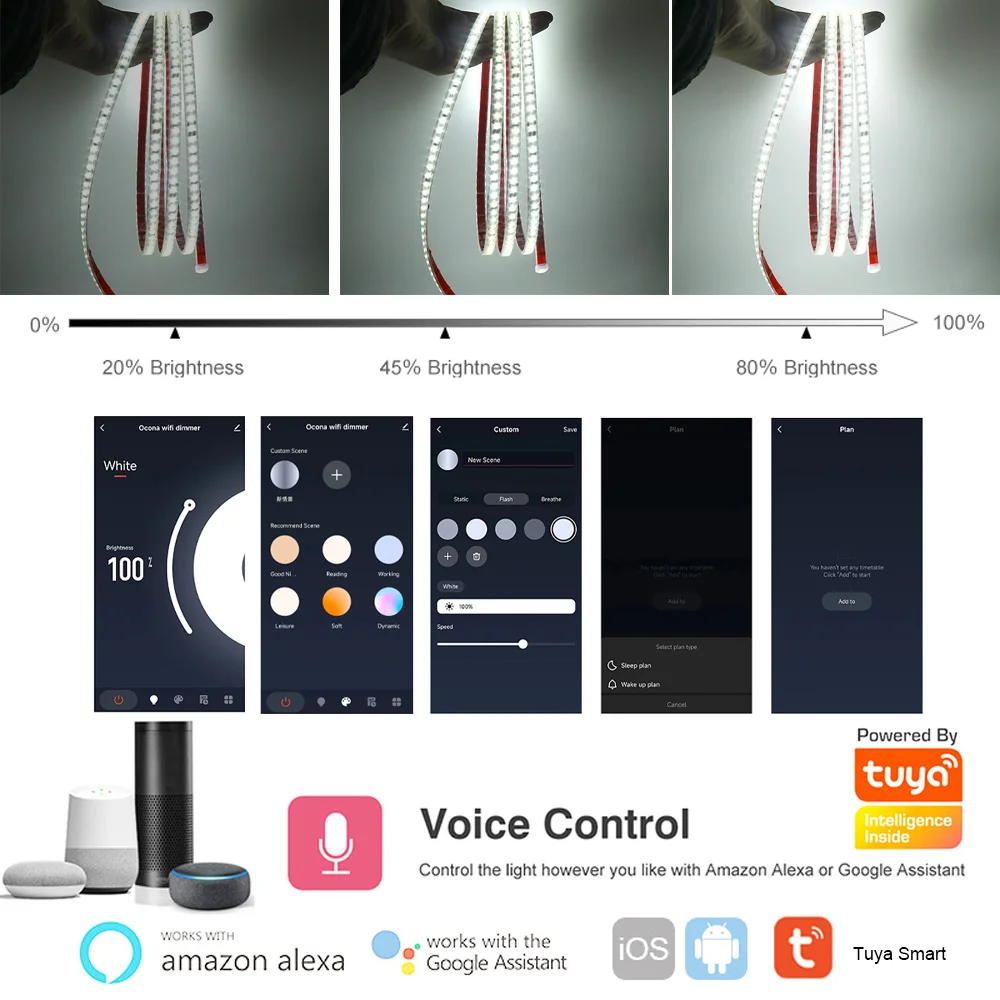 220V 2835 LED Strip Light Wall Touch Wifi Bluetooth 23key Remote Control Power Kit Dimmable 120 LEDs Flexible Tape Waterproof