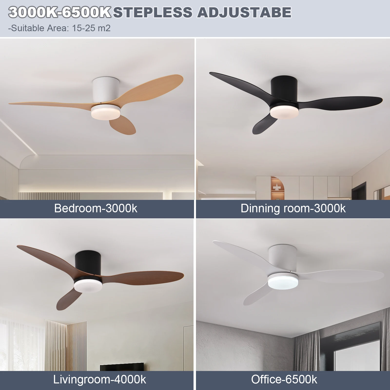 Modern Black White Low Floor DC Motor Ceiling Fans With Remote Control Simple Ceiling Fan Light Home Fan