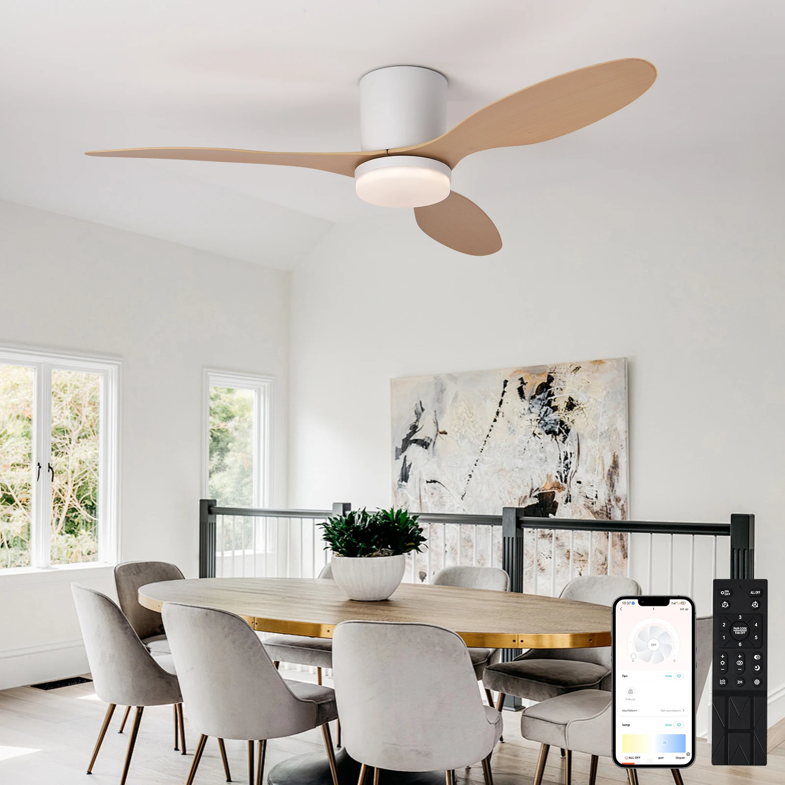 Modern Black White Low Floor DC Motor Ceiling Fans With Remote Control Simple Ceiling Fan Light Home Fan