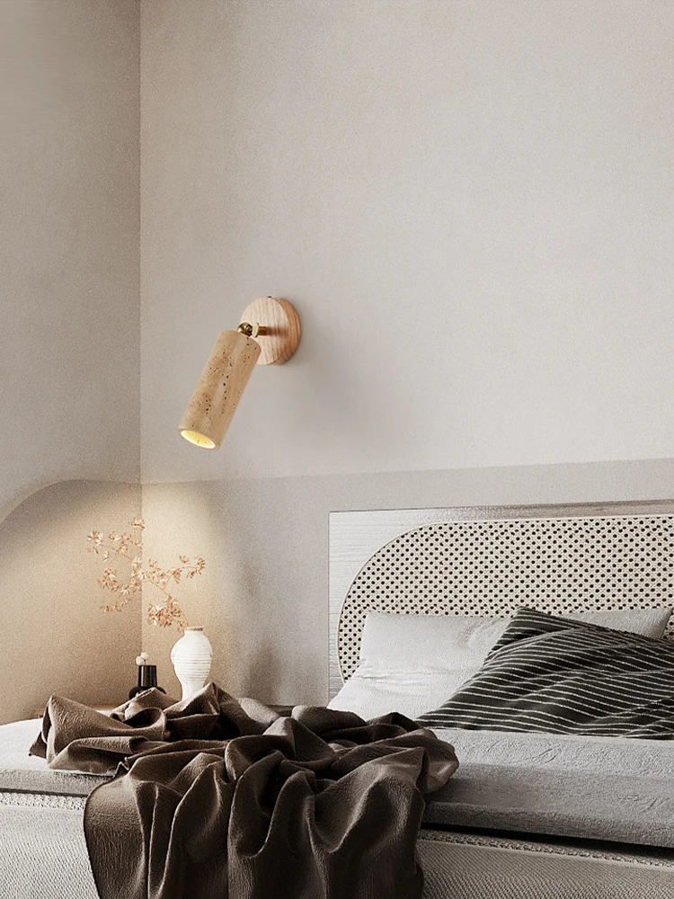 Simple Bedroom Bed Wall Lamp Designer Japanese Wabi-Sabi Wood Staircase Corridor Homestay Huangdong Stone Wall Lamp