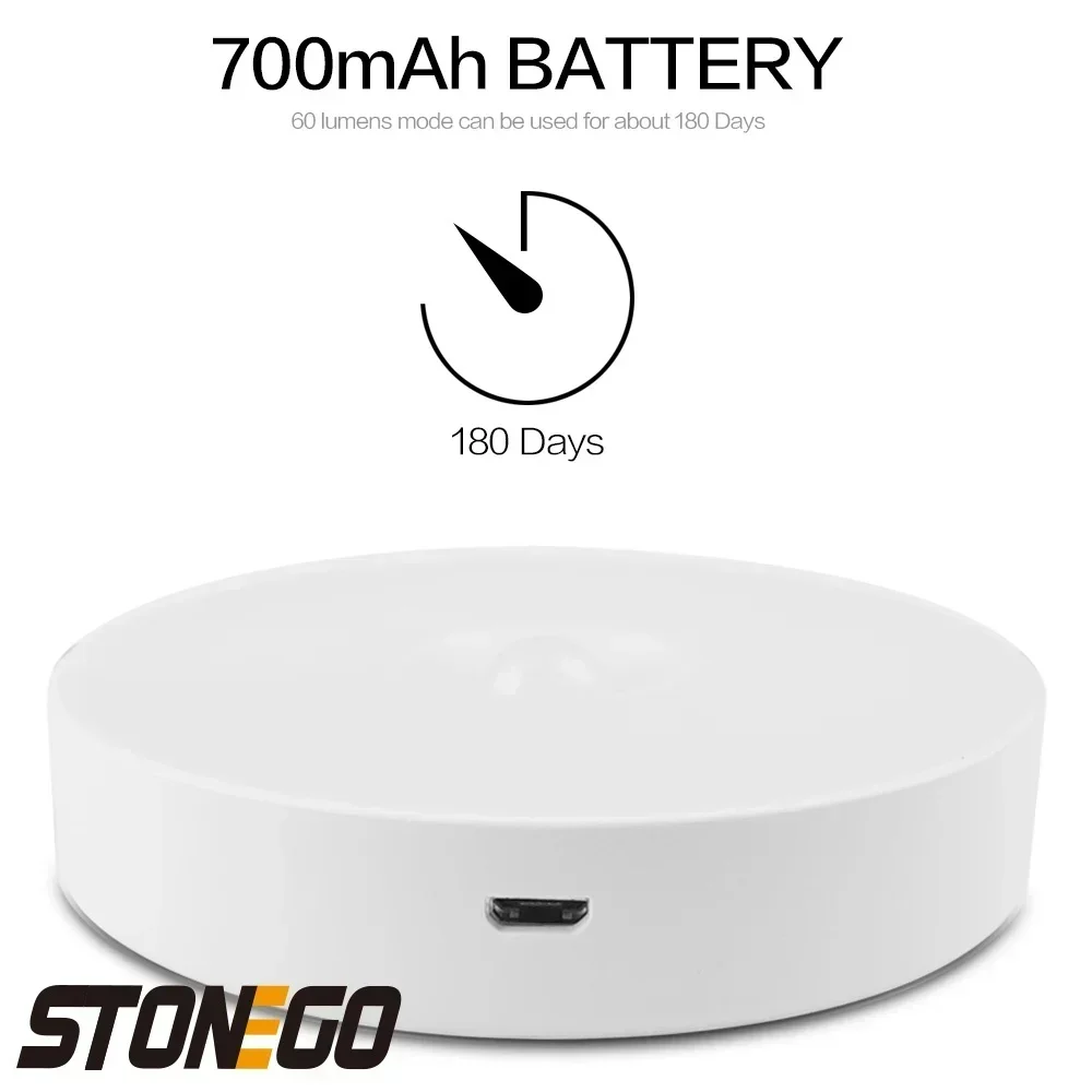 Motion Sensor Light Magnetic Design, LED Night Light Built-in Battery 700mAh Rechargeable 60lumens 0.6W Removable Wall Lamp