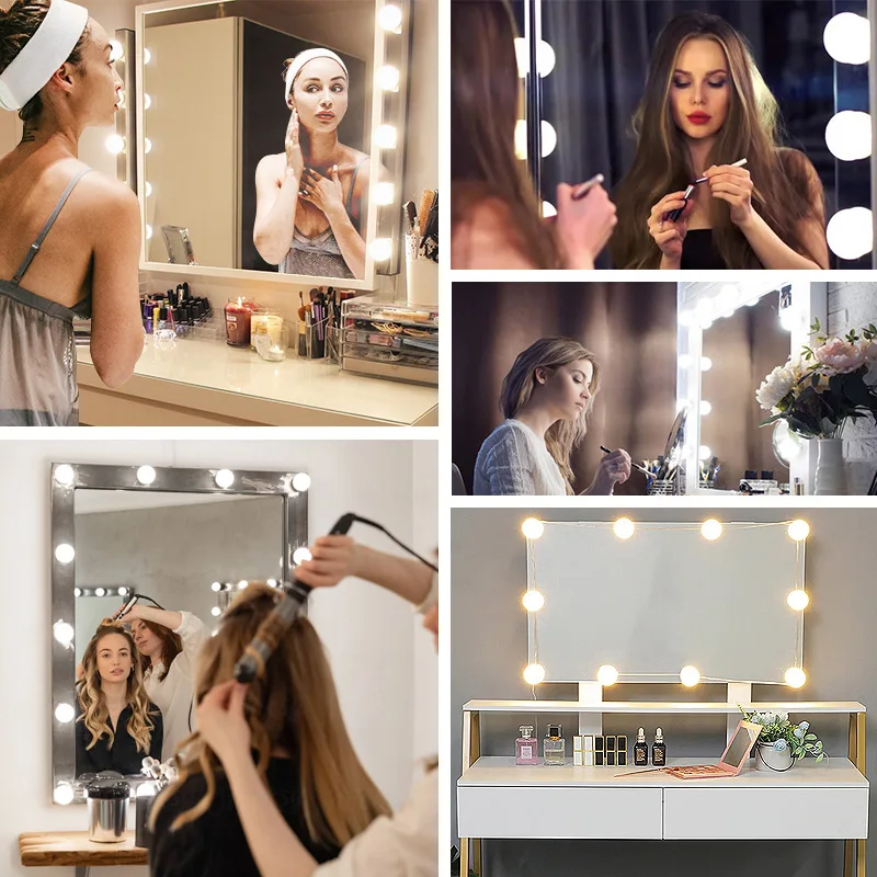 Hollywood Makeup Vanity Mirror Light Stick On Professional Adjustable 3 Colors LED USB Bulbs String Stepless Dimmable Lamp