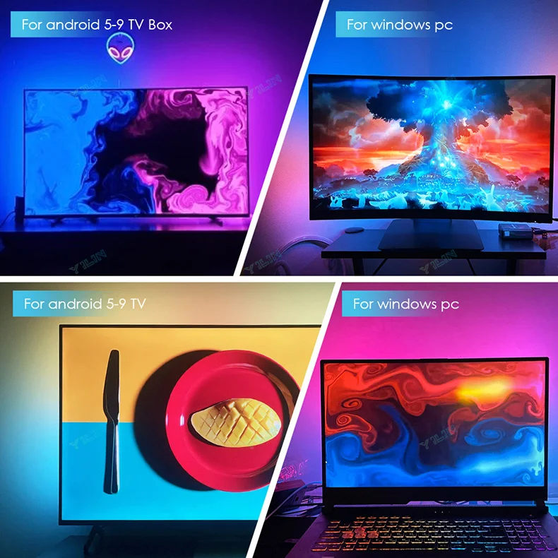 RGBIC LED Strip Immersive Computer Backlight PC/TV Monitor Screen Color Sync Light Strips Smart Software Control Ambient Lamps