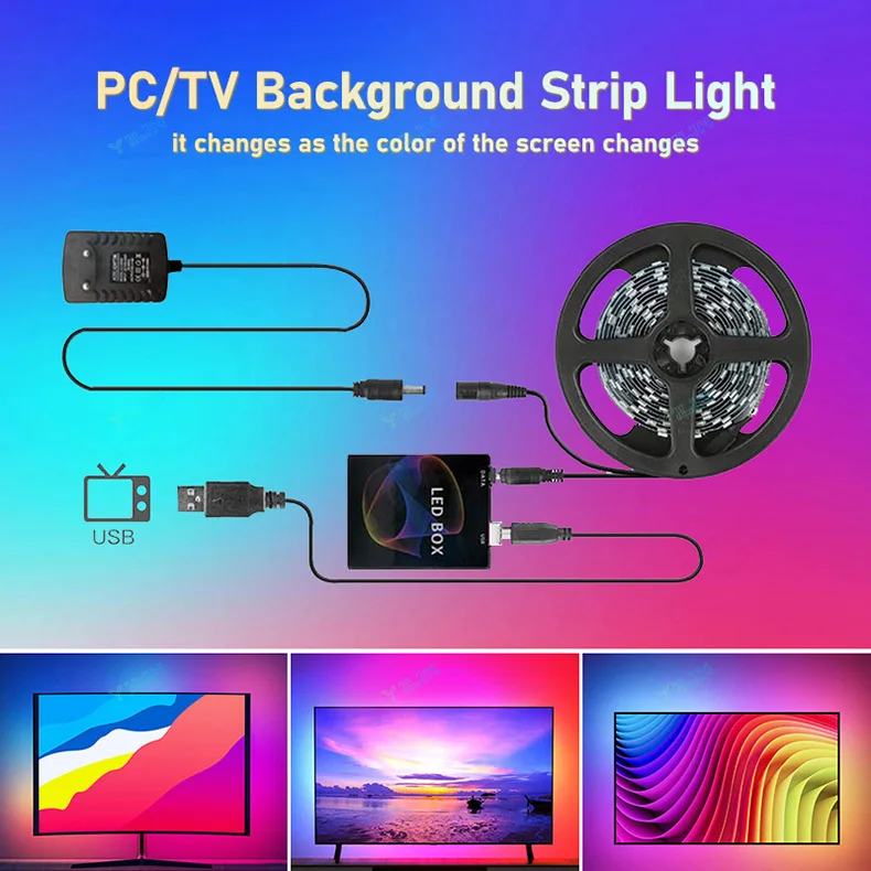 RGBIC LED Strip Immersive Computer Backlight PC/TV Monitor Screen Color Sync Light Strips Smart Software Control Ambient Lamps