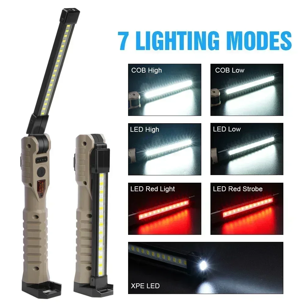 Portable Fold LED Flashlight Strong Magnet COB Working Light Type C Rechargeable Emergency Floodlight Outdoor Camping Lantern