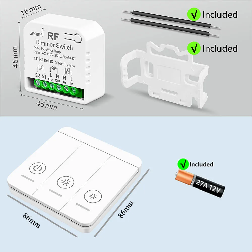 Tedeligo RF 433mhz LED Dimmer Switch 110V 220V 150W Light Brightness Adjustable Module Support 2 Way Wired and Wireless Control