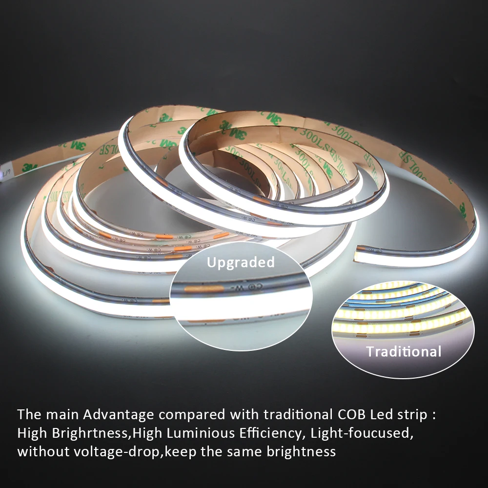 CCT COB LED Strip Light 24V Dimmable 1M 2M 3M 4M 5M WW CW Dual White FCOB LED Tape Ribbon Linear Lamp with RF Remote Control Kit