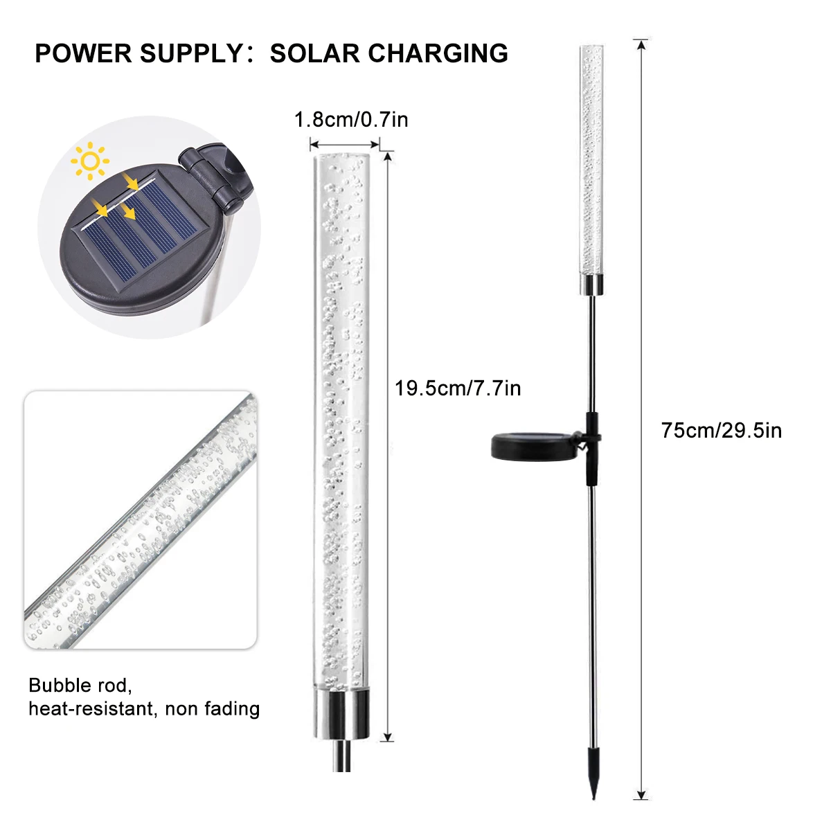 Solar Reed Bulb Bubble Stick RGB Color Acrylic Patio Park Landscape Spot Lawn Garden Plug-In Landscape Lights