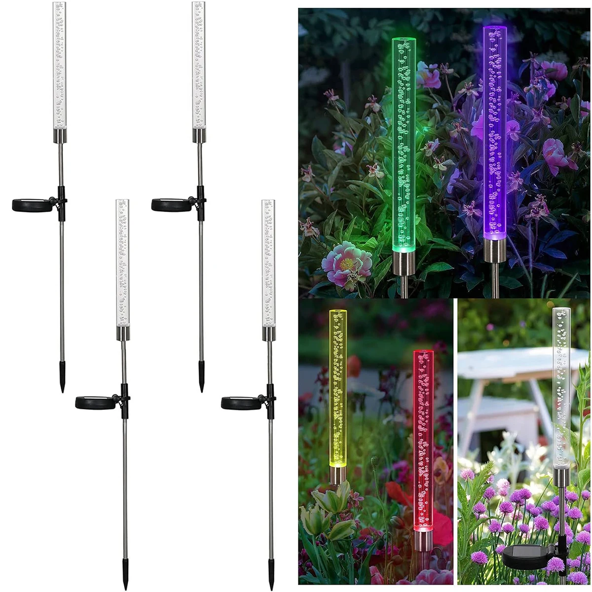 Solar Reed Bulb Bubble Stick RGB Color Acrylic Patio Park Landscape Spot Lawn Garden Plug-In Landscape Lights