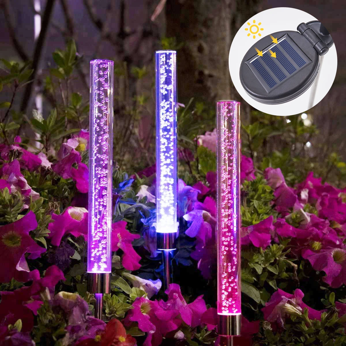 Solar Reed Bulb Bubble Stick RGB Color Acrylic Patio Park Landscape Spot Lawn Garden Plug-In Landscape Lights