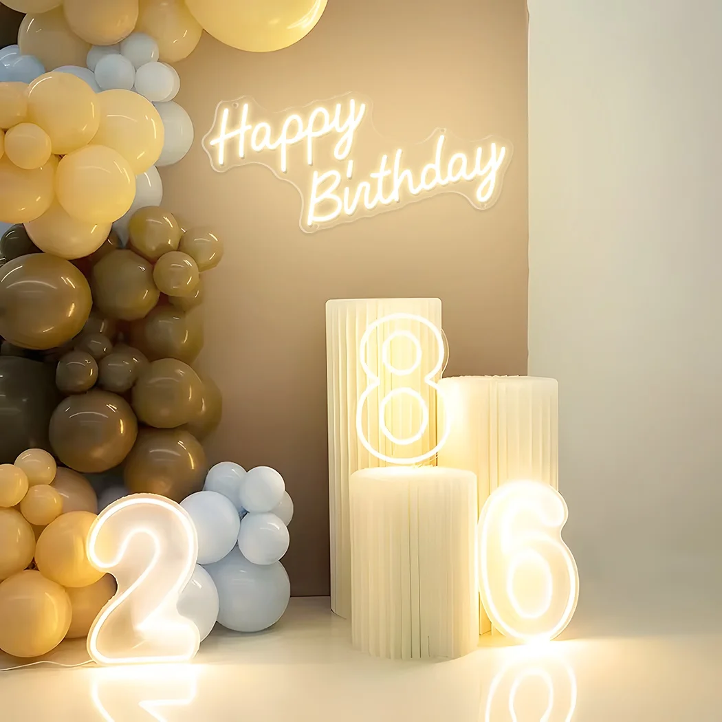 1-9 Numbers Happy Birthday Neon Sign Birthday Party Decoration lights Wedding Decor Neon LED Lights Room Wall Decor Lights