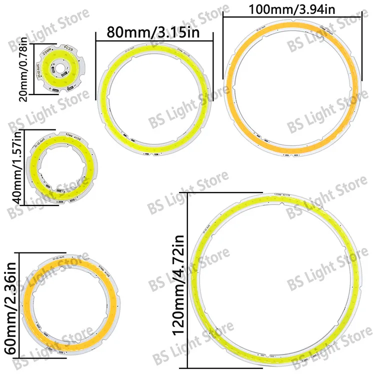 12V 2W 4W 6W 8W 10W 12W Angel Eye LED COB Light Source 20mm 40mm 60mm 80mm 100mm 120mm Accessories Suitable DIY Light Bulb White