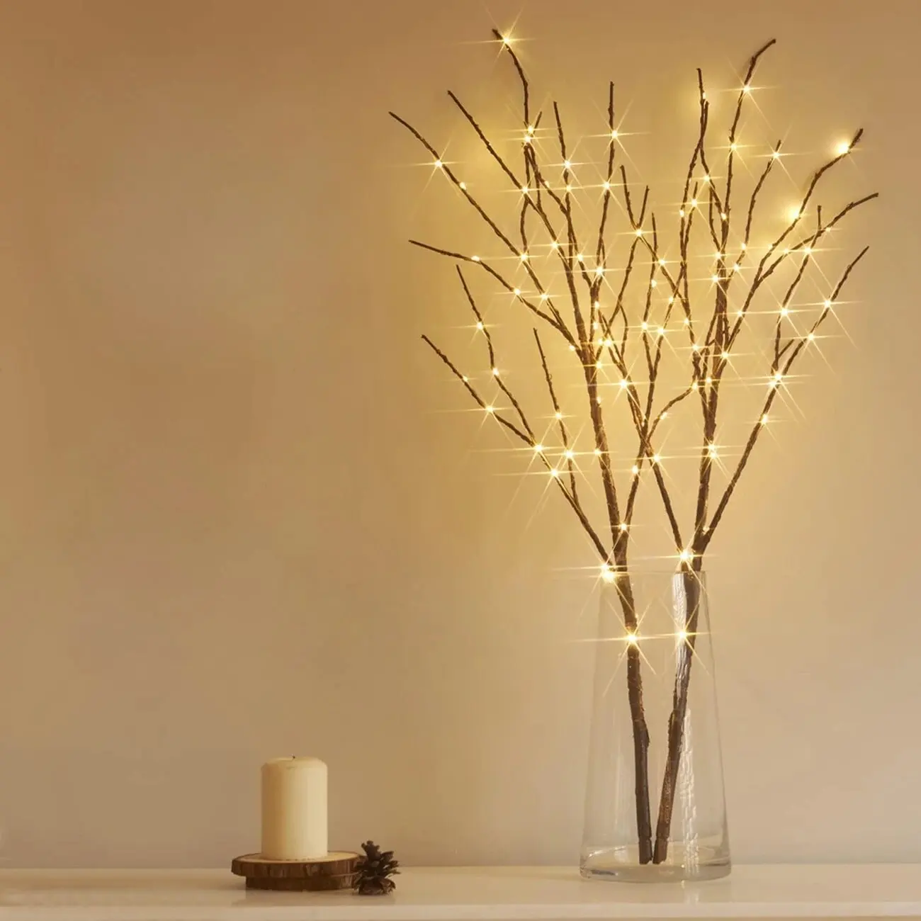 1pc 74cm/29.13in 50LED Brown Artificial Branches Lights,Indoor Battery Powered Decoration Light For Home,Restaurant,Coffee,Store