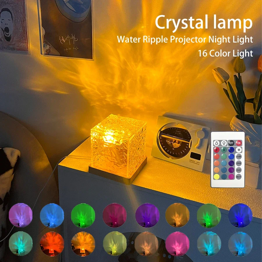 Water Ripples Lights Lamp Ocean Water Projector Light Luminorthe lumena Lights Bedroom Decor 16 Colors Rotating Flame Nightlight
