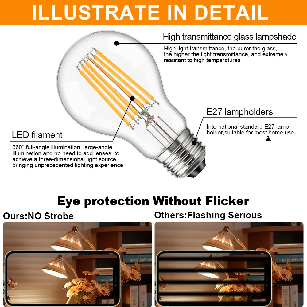 24V 12V Low Voltage LED Bulb Warm White 2700K 6W E27 A19 Light Bulbs for Off-Grid Solar Battery Systems RVs Marine Lighting