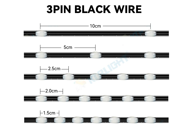 DC12V WS2811 3PIN Pixel String Signal RGB Addressable Fairy Lights for Room Decor, Ramadan, Outdoor IP68 Black Wire Pitch