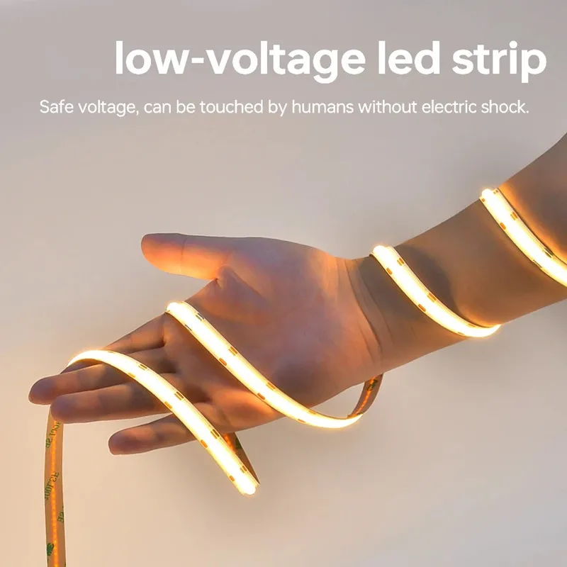 5V 12V 24V CCT COB LED Strip 2700K to 6500K Color-Changing LED Tape Dimmable Bicolor Ribbon Dual Color Linear Light Ra90 3 Wires