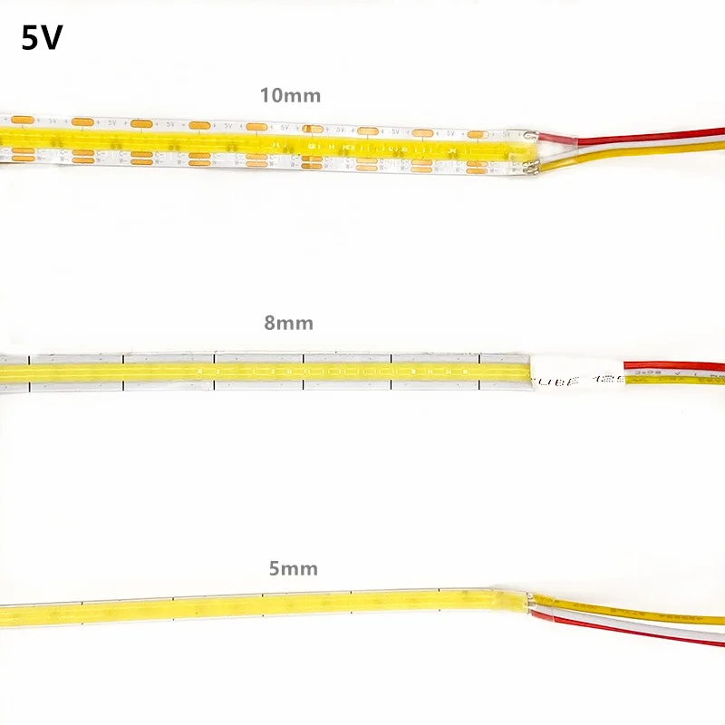 5V 12V 24V CCT COB LED Strip 2700K to 6500K Color-Changing LED Tape Dimmable Bicolor Ribbon Dual Color Linear Light Ra90 3 Wires
