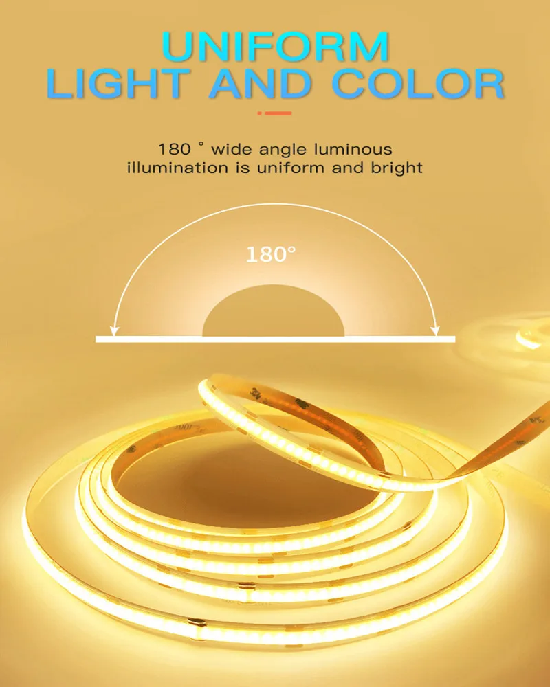 5V 12V 24V CCT COB LED Strip 2700K to 6500K Color-Changing LED Tape Dimmable Bicolor Ribbon Dual Color Linear Light Ra90 3 Wires