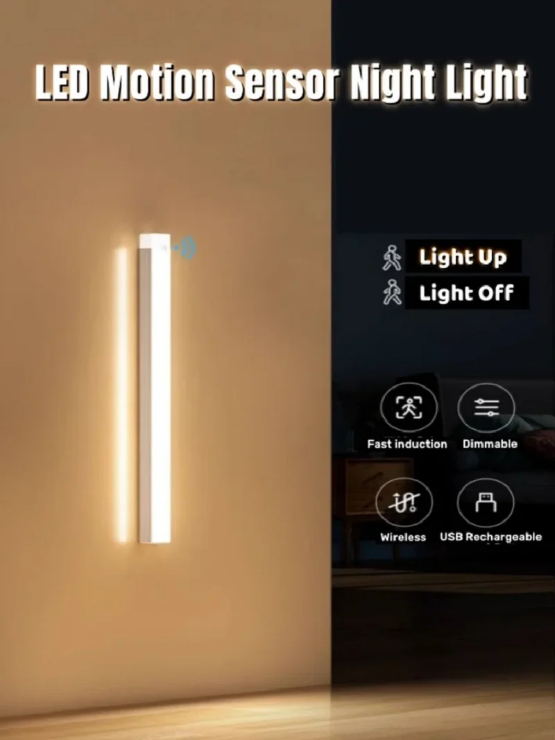 AITHEA Rechargeable Motion Sensor LED Bar Light Induction Night Light Portable Lamp for Cabinet Bedside Bathroom Mirror Light