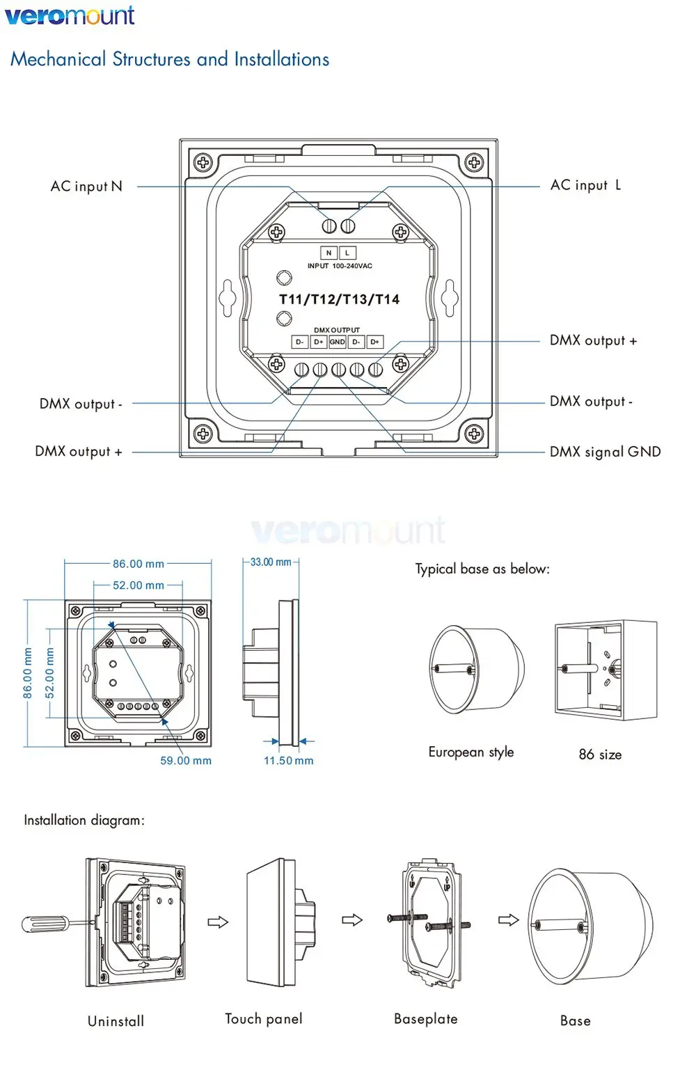 Skydance PK2(G) PF2(G) T12-K T12 T12-1 T22 TW2 TW2-4 RK2 1 4Zone 2.4G Wireless RF Color Temperature Wall Mount Remote for CCT