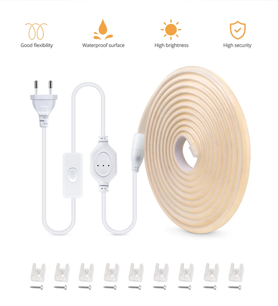 35M 20M Set COB LED Silicone Tube Strip Light EU 220V Standard Waterproof High Lumen For Outdoor Villa Garden Swimming Pool Yard
