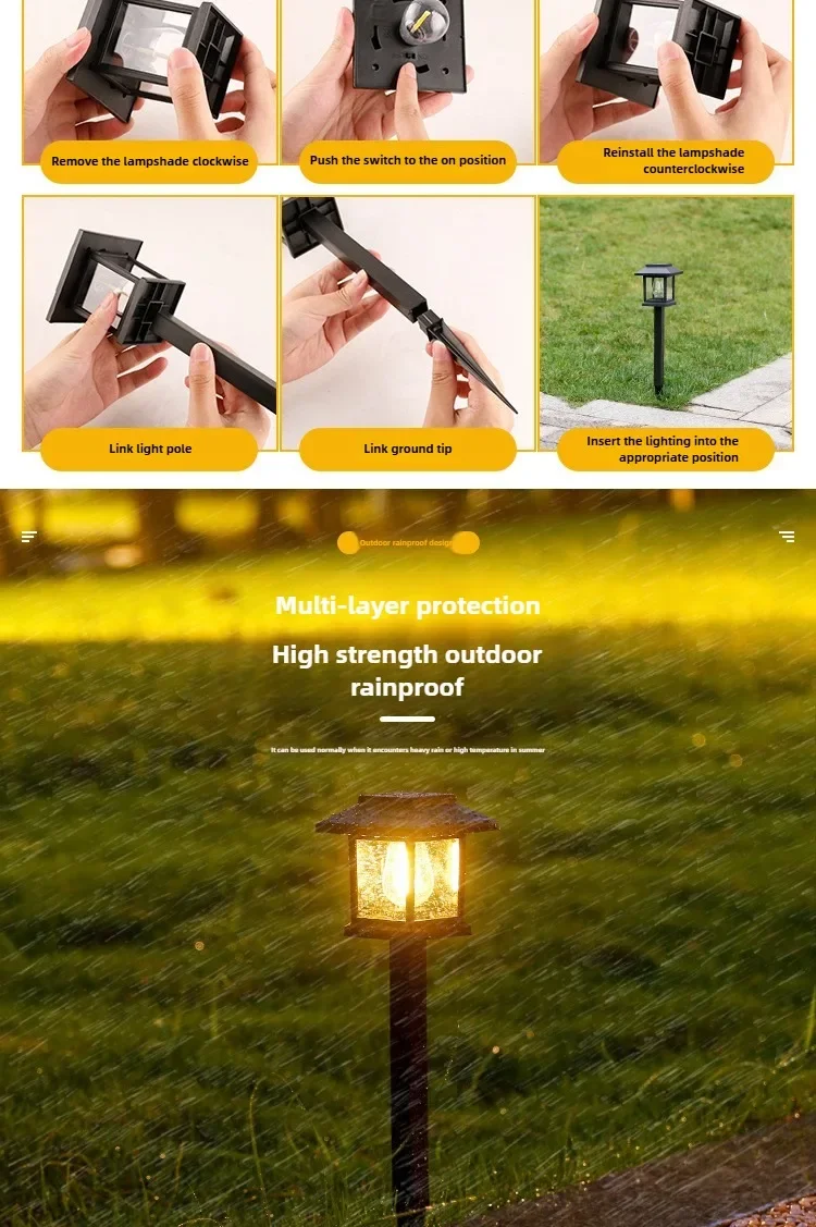 Solar Outdoor Ground Plug Lawn Lamp Patio Villa Led Ambiance Tungsten Lamp Outdoor Park Decoration Landscape Lights Garden Decor