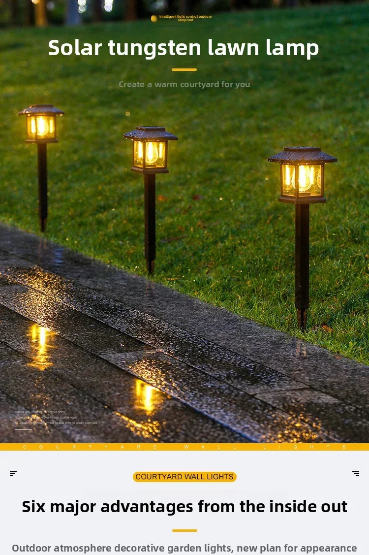 Solar Outdoor Ground Plug Lawn Lamp Patio Villa Led Ambiance Tungsten Lamp Outdoor Park Decoration Landscape Lights Garden Decor