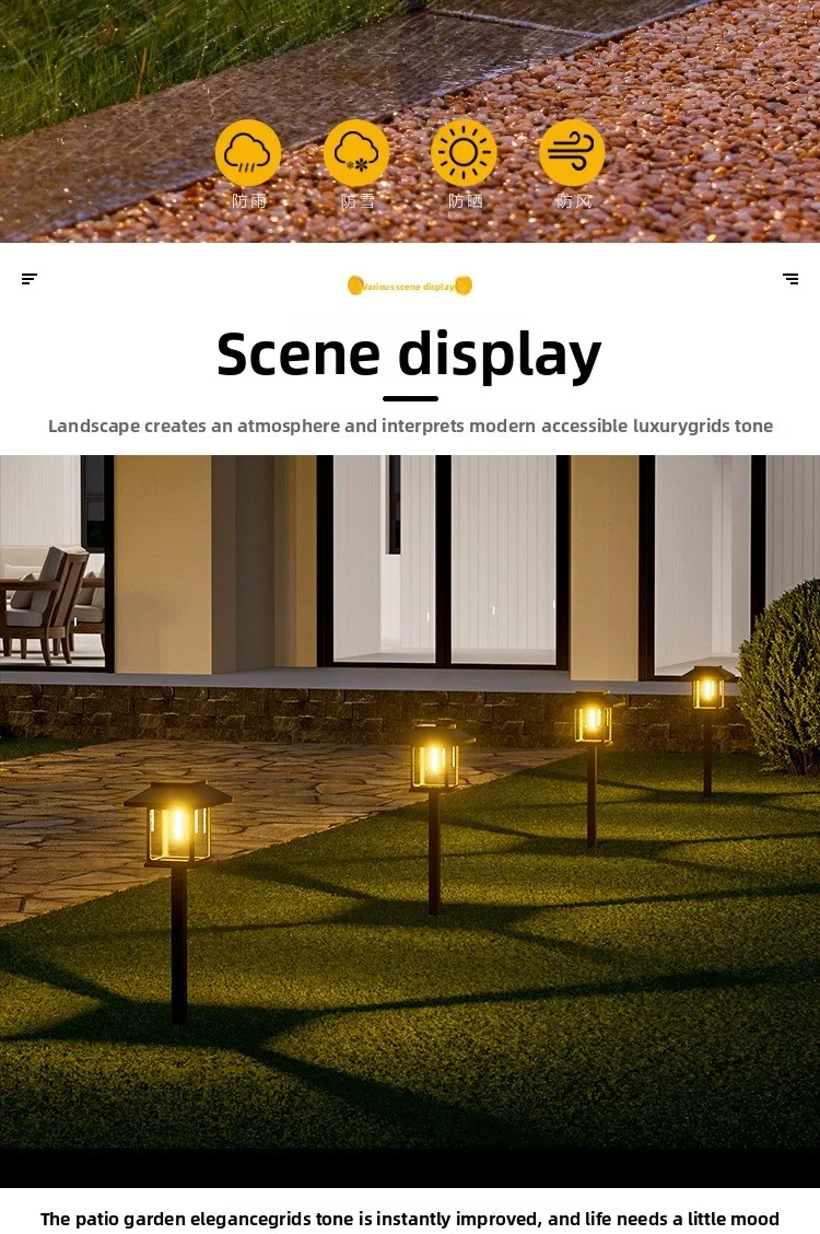Solar Outdoor Ground Plug Lawn Lamp Patio Villa Led Ambiance Tungsten Lamp Outdoor Park Decoration Landscape Lights Garden Decor