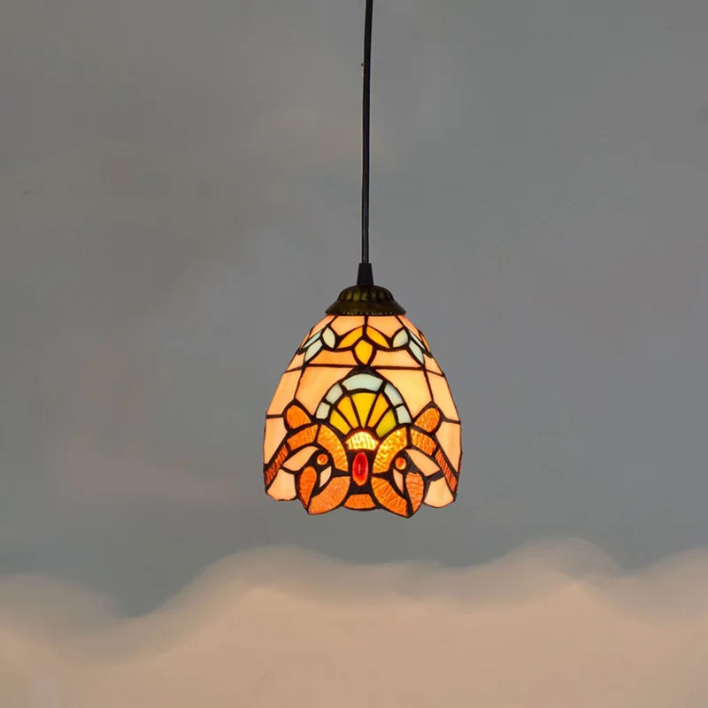 Colorful Mediterranean Style Bohemia Lamp Stained Glass Shade Mosaic Pendant Light for Dining Room Bar Lighting