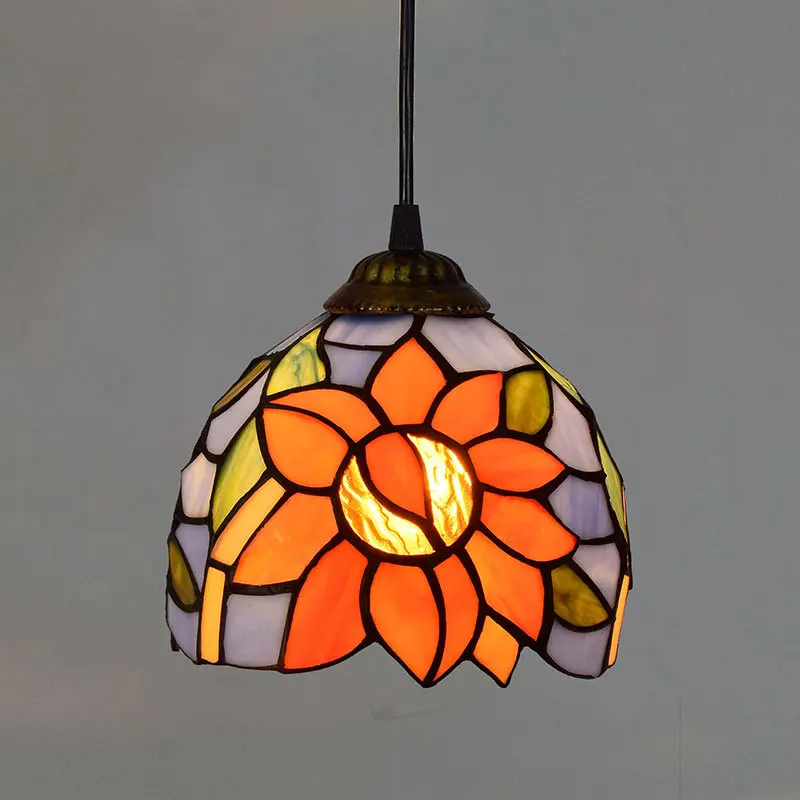 Colorful Mediterranean Style Bohemia Lamp Stained Glass Shade Mosaic Pendant Light for Dining Room Bar Lighting