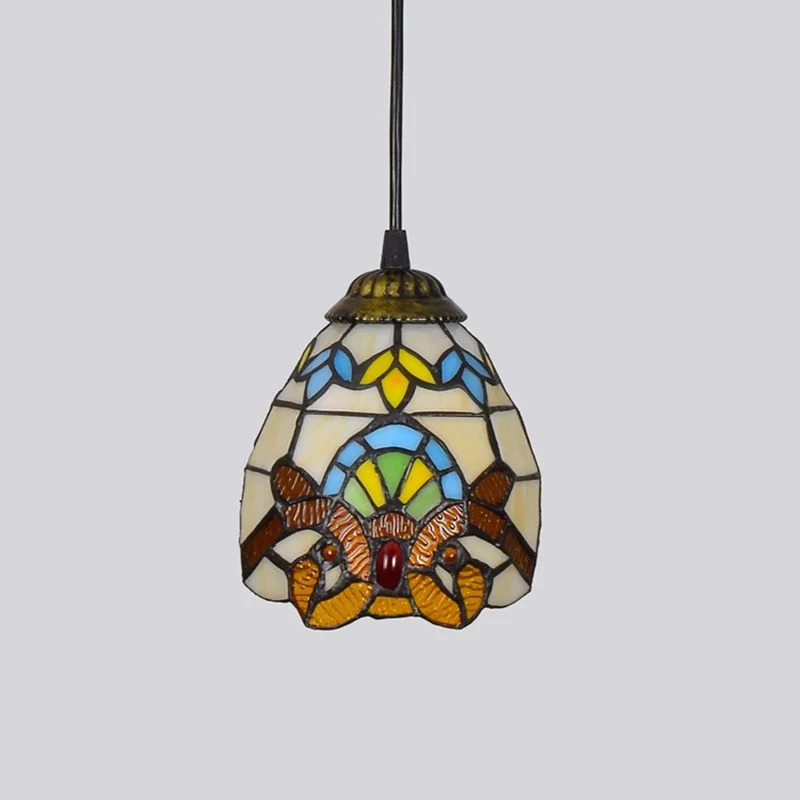 Colorful Mediterranean Style Bohemia Lamp Stained Glass Shade Mosaic Pendant Light for Dining Room Bar Lighting