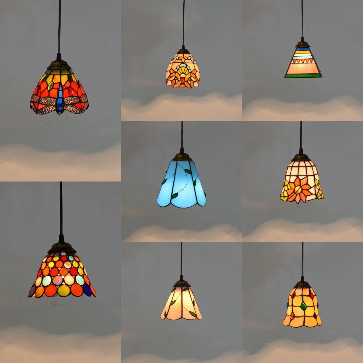 Colorful Mediterranean Style Bohemia Lamp Stained Glass Shade Mosaic Pendant Light for Dining Room Bar Lighting
