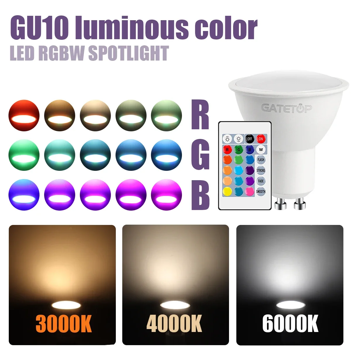 1-10PCS Colorful Change RGB GU10 LED Spotlight Bulb 24 Key Remote Control Dimmable 6W AC220V 110V for Bedroom Living Room Lamp