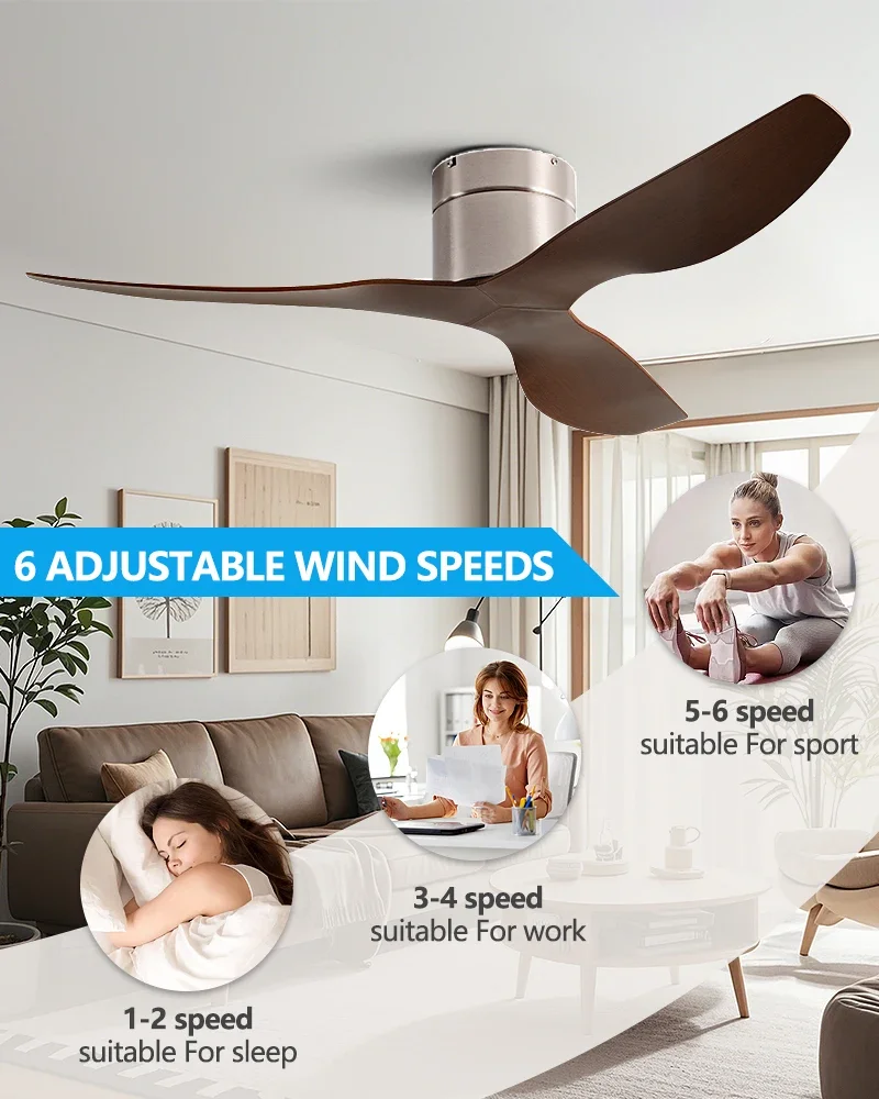 45/52 Inch Industrial Retro Ceiling Fan with LED Light and Remote Control, 6 Speed Silent Ceiling Fans No Light for Home & Offic