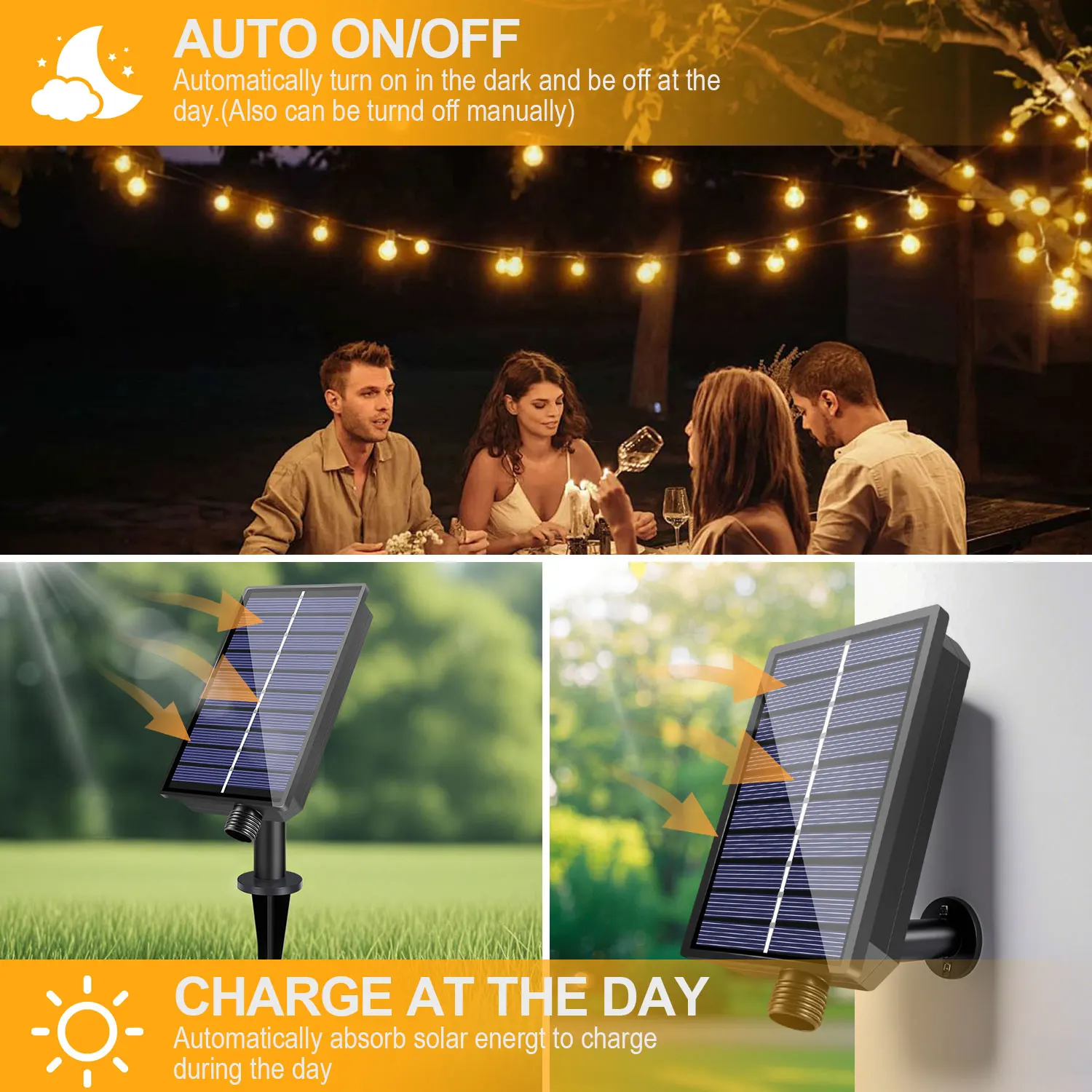 Shatterproof Solar String Lights G40 Outdoor Solar Light Garden Waterproof USB Charging Lighting With Remote Decoration Light