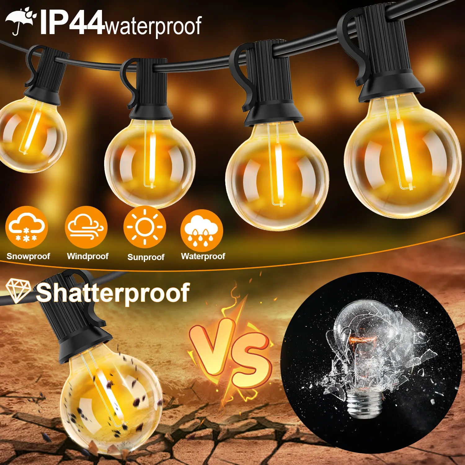 Shatterproof Solar String Lights G40 Outdoor Solar Light Garden Waterproof USB Charging Lighting With Remote Decoration Light