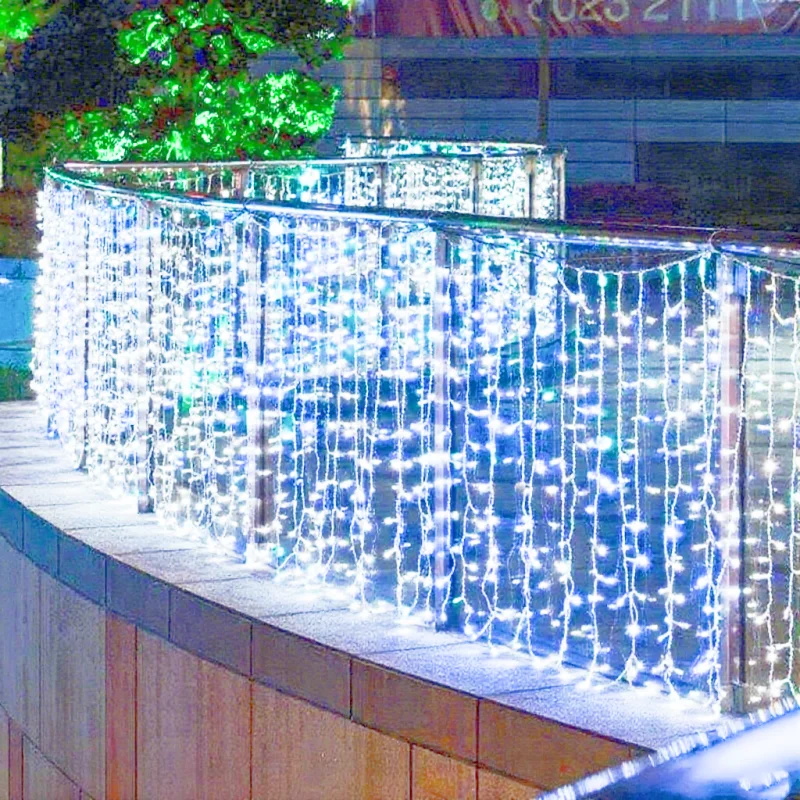 Christmas Decorations LED Icicle String Lights EU Plug Christmas Garland Droop Light Wedding Garden Street Outdoor Decoration