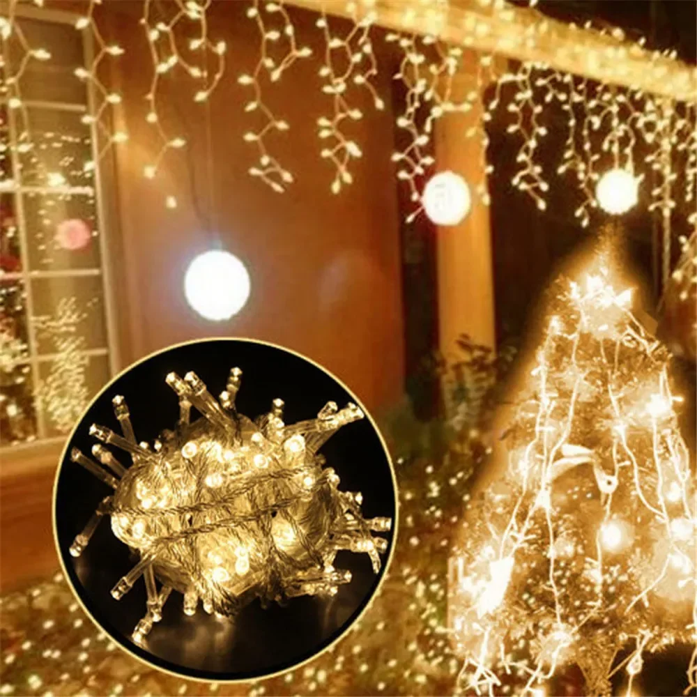 Christmas Decorations LED Icicle String Lights EU Plug Christmas Garland Droop Light Wedding Garden Street Outdoor Decoration