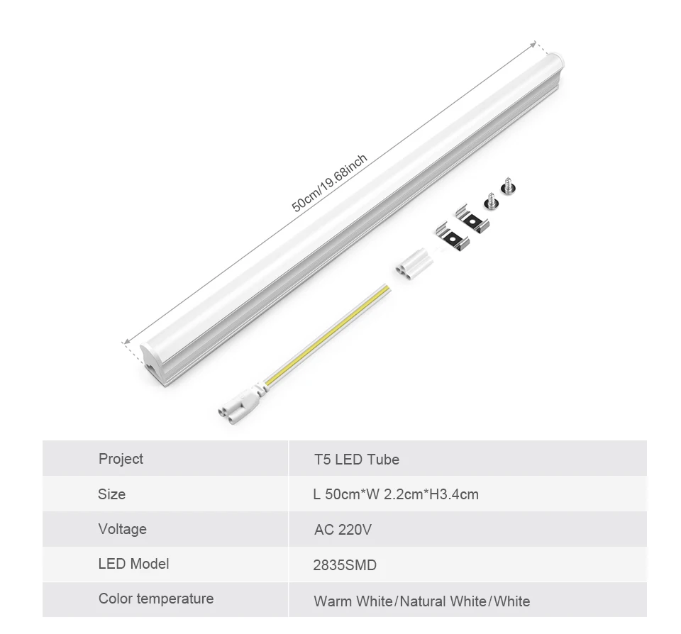 Hospital Garage Lighting Super Bright LED Light Tube T5 (85-265V / T8 (Only 220V)) -1 Lamp Bulb with Screws Ceiling Mounted