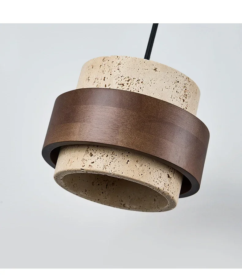 Led Pendant Lamp Bedroom Beside Chandelier Small Stone Light Wood Walnut Color Hanging Lighting Fixture Retro Bar Restaurant