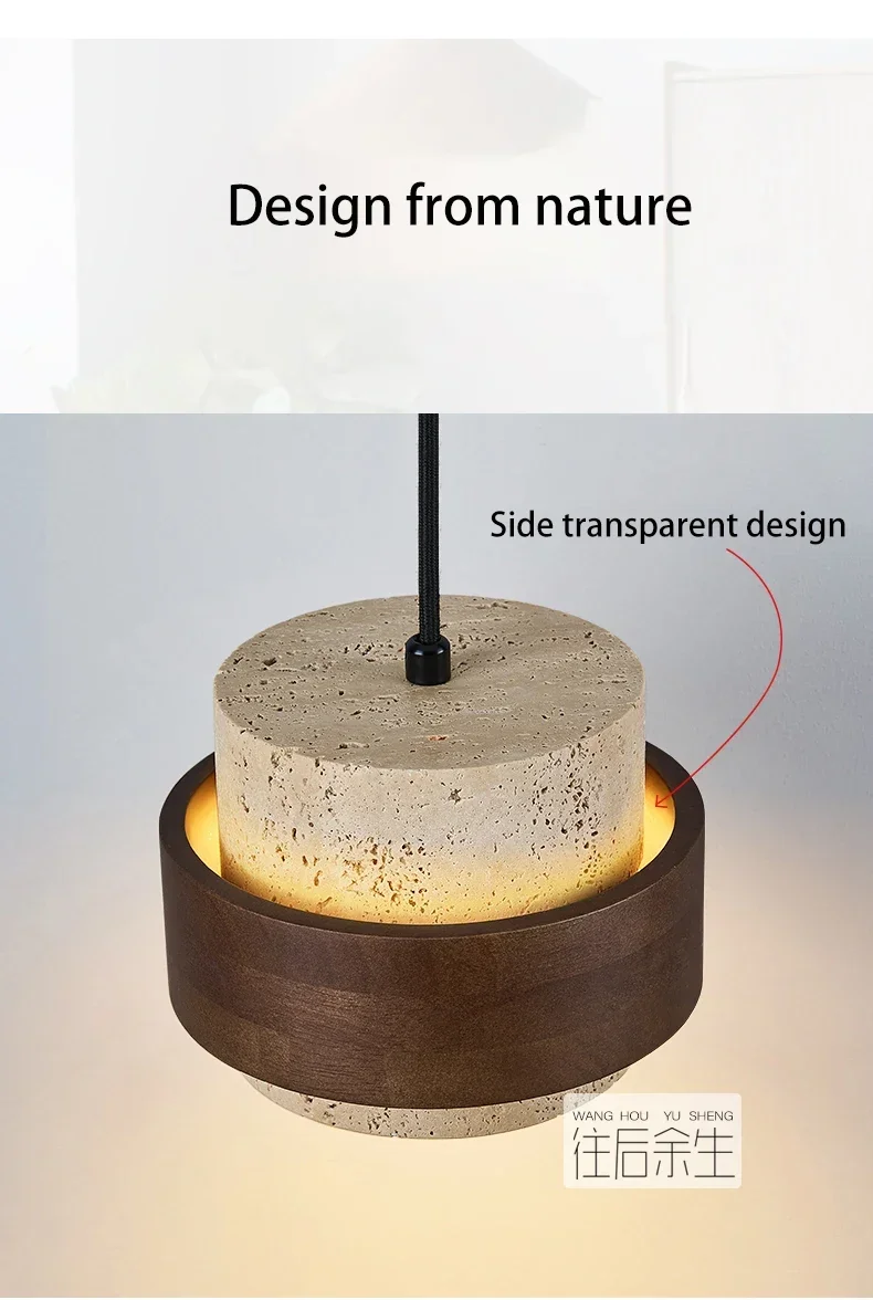 Led Pendant Lamp Bedroom Beside Chandelier Small Stone Light Wood Walnut Color Hanging Lighting Fixture Retro Bar Restaurant