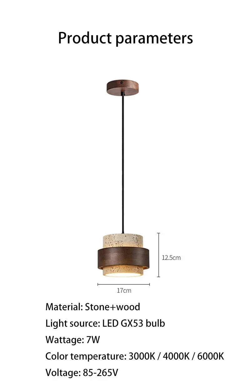 Led Pendant Lamp Bedroom Beside Chandelier Small Stone Light Wood Walnut Color Hanging Lighting Fixture Retro Bar Restaurant