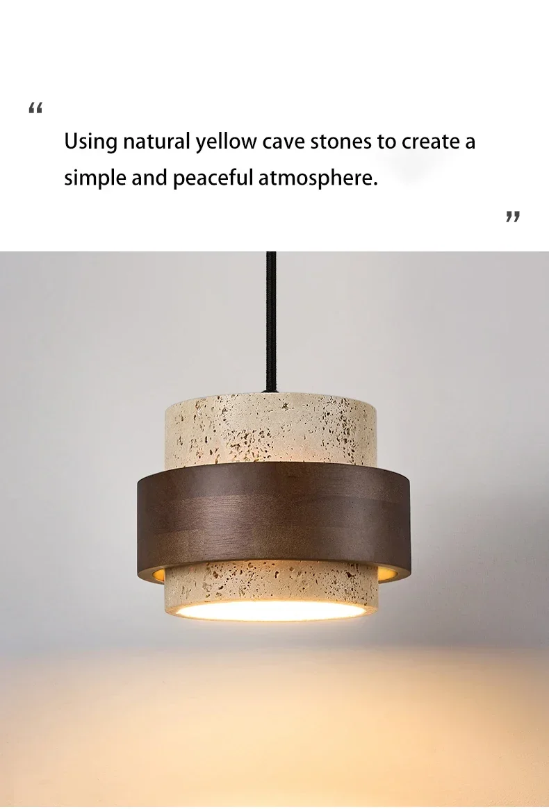 Led Pendant Lamp Bedroom Beside Chandelier Small Stone Light Wood Walnut Color Hanging Lighting Fixture Retro Bar Restaurant