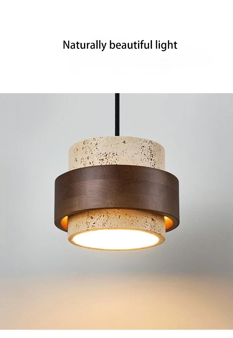 Led Pendant Lamp Bedroom Beside Chandelier Small Stone Light Wood Walnut Color Hanging Lighting Fixture Retro Bar Restaurant