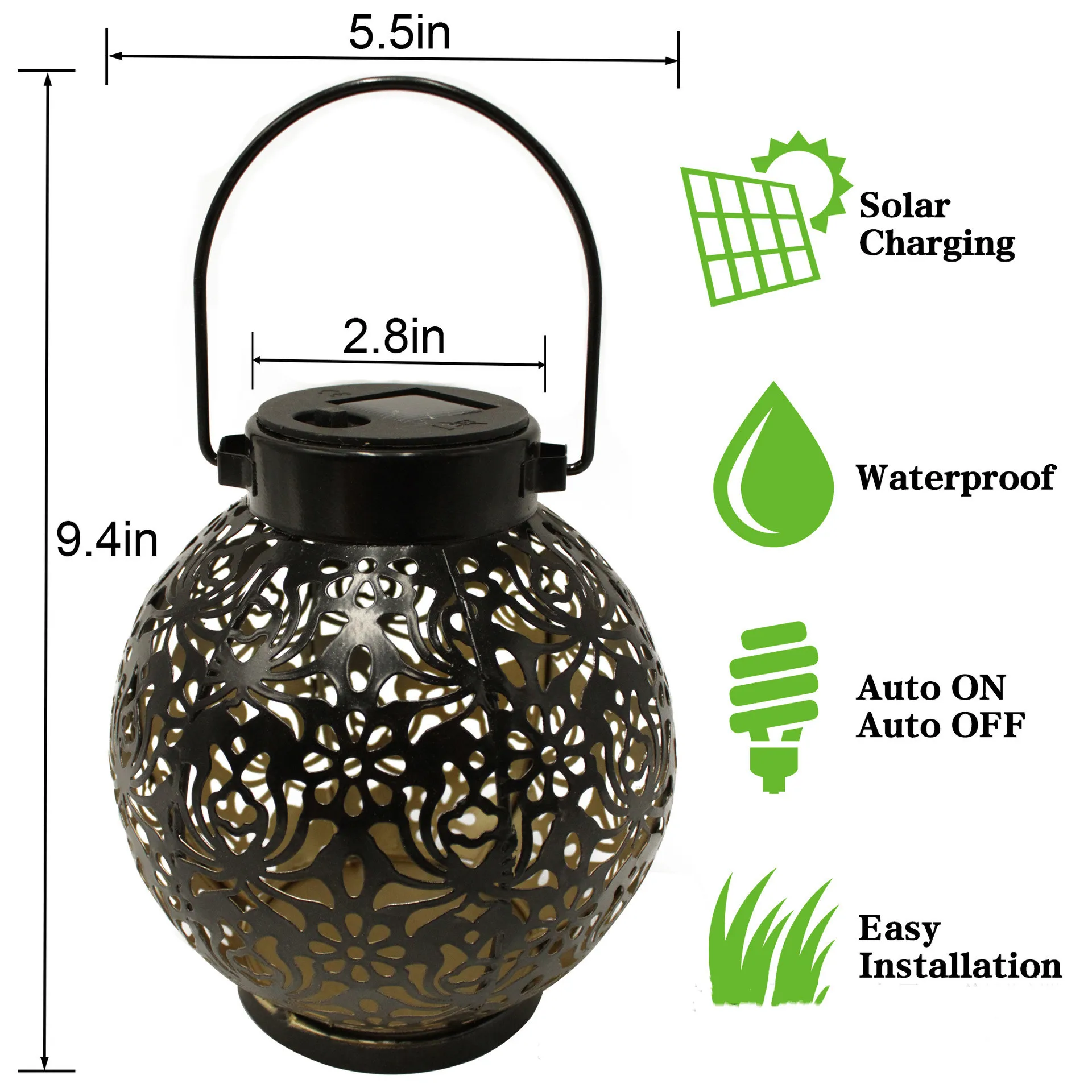Outdoor Garden Solar Light Iron Art Hanging Light Hollow LED Landscape Light Garden Decoration Projection Light Waterproof